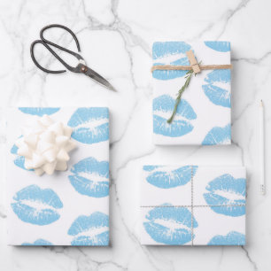 Blue Lips, Pattern Of Lips, Blue Lipstick, Kiss Wrapping Paper Sheets