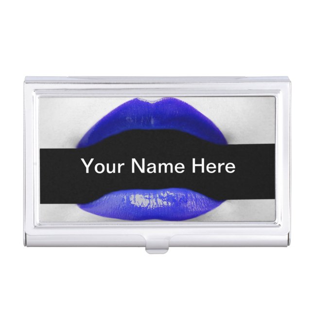 Blue Lipstick Fancy Stylish Chic Makeup Artist Business Card Case (Front)