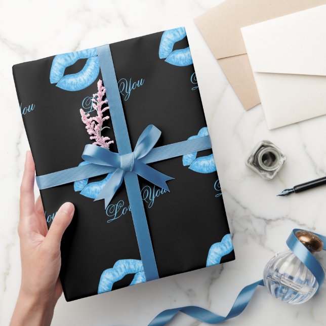 Blue Lipstick Kisses Wrapping Paper (Gifting)