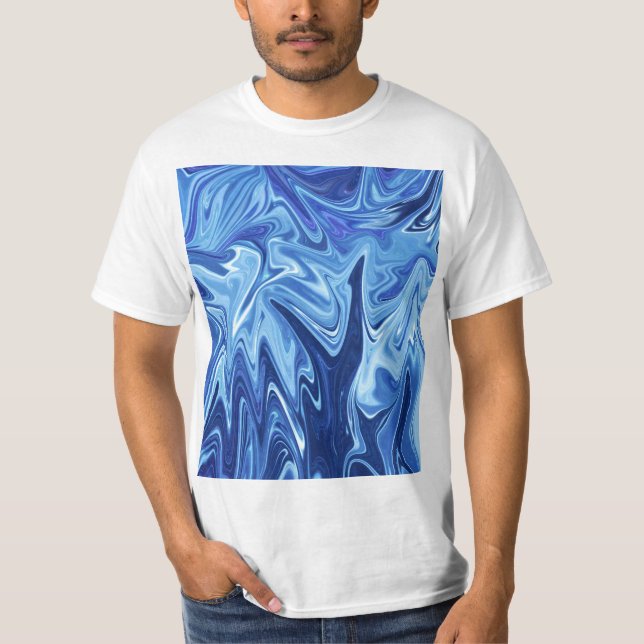 Blue liquid abstract pattern T-Shirt (Front)