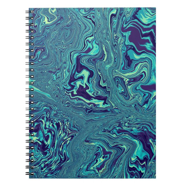 Blue Liquid Marble Abstract Pattern Notebook (Front)