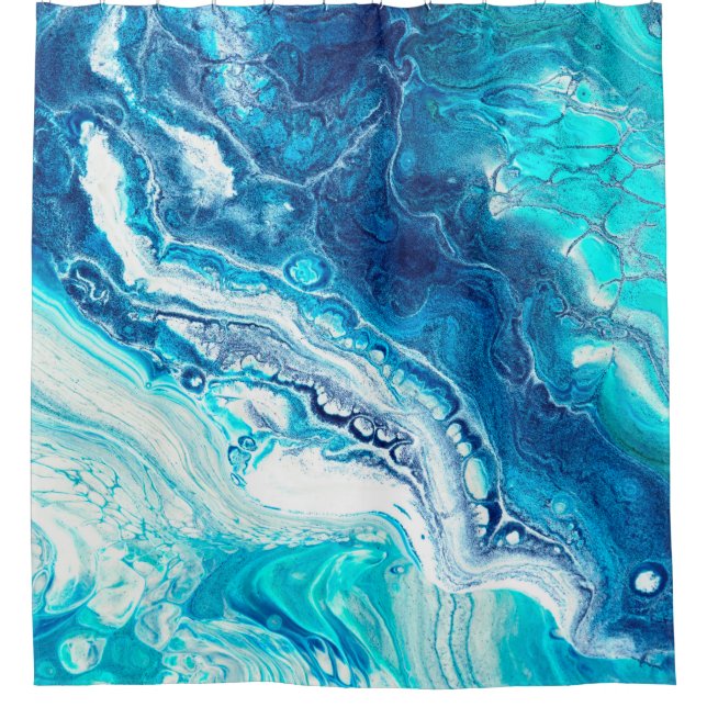 Blue liquid marble texture shower curtain (Front)