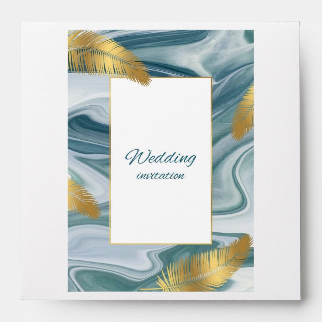Blue Liquid Marble Wedding Invitation | Premium El Envelope (Front)