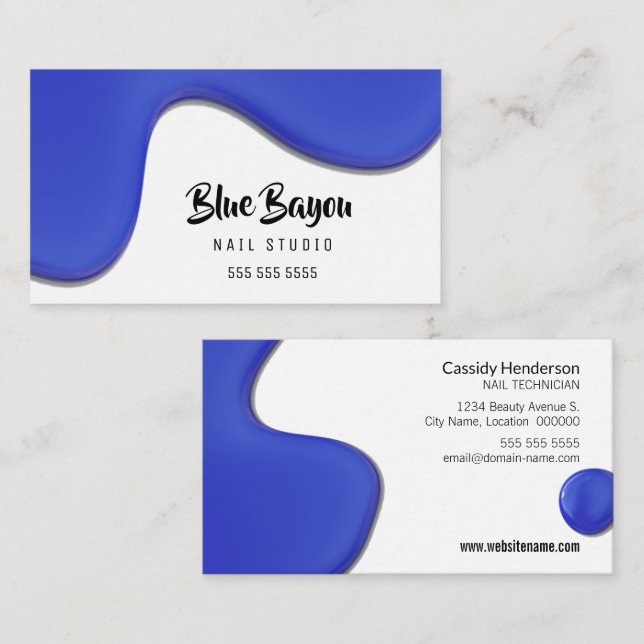 Blue Liquid Nail Salon Business Card (Front/Back)