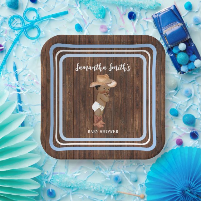 Blue Little AA Cowboy Western Baby Shower Paper Plates (Party)