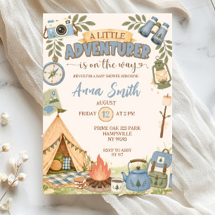 Blue Little Adventurer On The Way Baby Shower Invitation