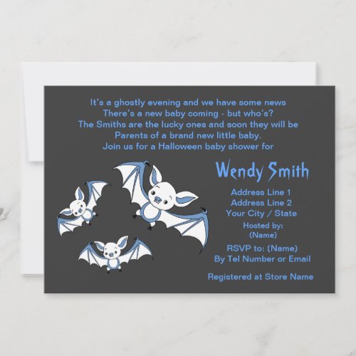 Blue Little Bat Baby Shower Invitation Cards
