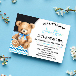 Blue Little Bear Birthday Beary Fun Celebration Invitation