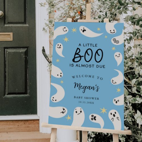 Blue Little Boo Baby Shower Welcome Sign