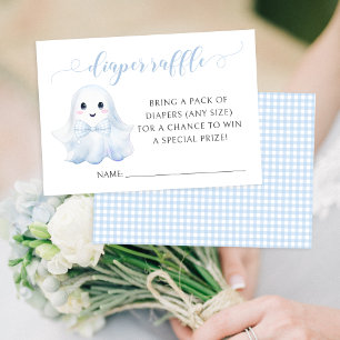 Blue Little Boo Bow Baby Shower Diaper Raffle Card