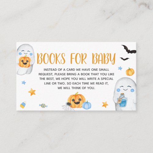 Blue Little Boo Ghost Baby Shower Books for Baby Enclosure Card