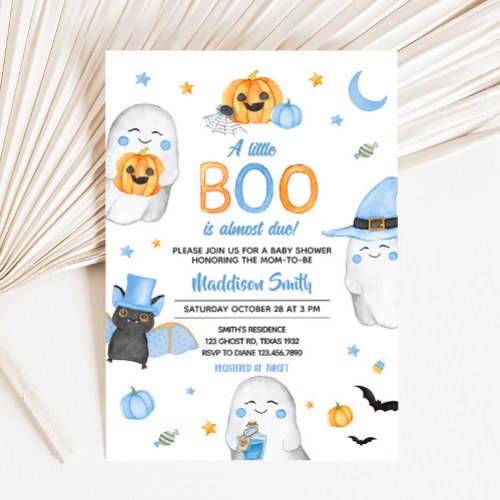 Blue Little Boo Ghost Baby Shower Invitation