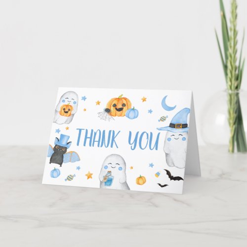 Blue Little Boo Ghost Baby Shower Thank You Card