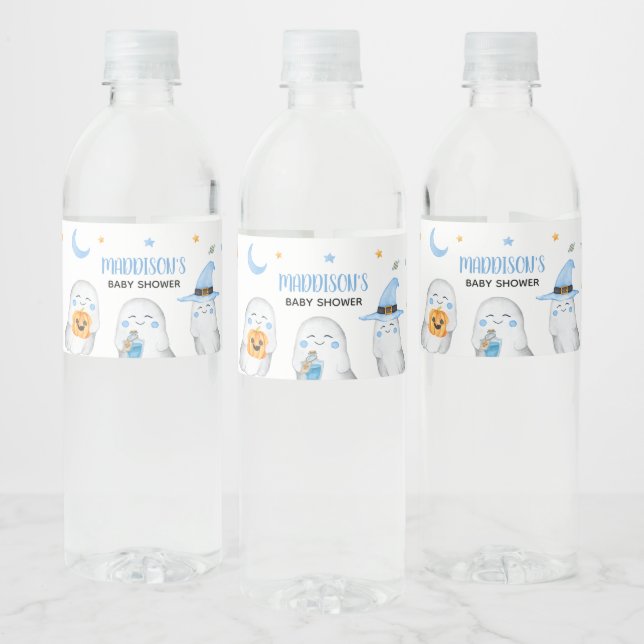 Blue Little Boo Ghost Baby Shower  Water Bottle Label (Bottles)