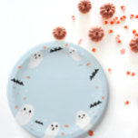 Blue Little boo ghost halloween paper plates<br><div class="desc">Little boo Pastel blue paper plates featuring cute ghost,  and bat illustrations. Perfect for a little boy's Halloween 1st birthday or baby shower.</div>