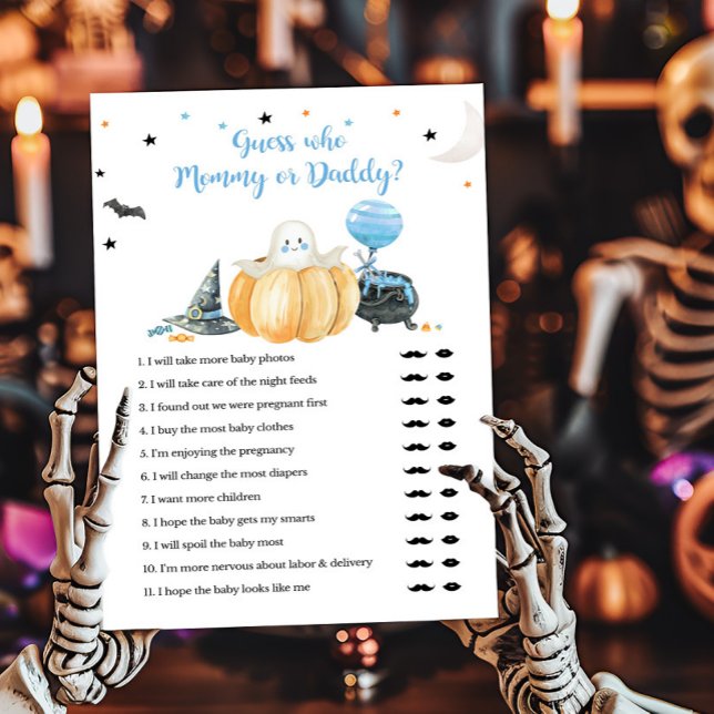 Blue Little Boo Guess who Mommy or Daddy Game (Pumpkin Halloween Baby Shower Guess who Mommy or Daddy Game)
