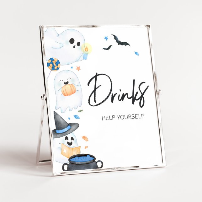Blue Little Boo Halloween Baby Shower Drinks Poster (Blue Little Boo Baby Shower Drinks Sign)