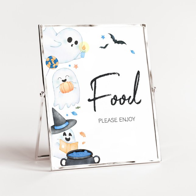 Blue Little Boo Halloween Baby Shower Food Poster (Blue Little Boo Baby Shower Food Sign)