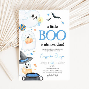 Blue Little Boo Halloween Baby Shower Invitation