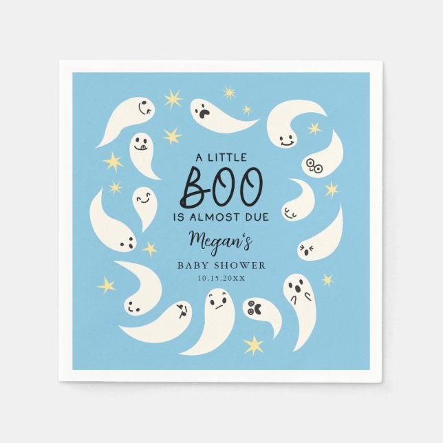 Blue Little Boo Halloween Baby Shower Napkins (Front)