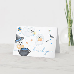 Blue Little Boo Halloween Baby Shower Thank You Card