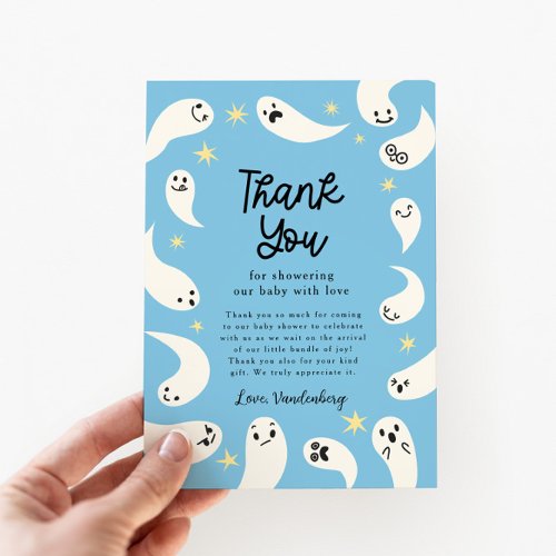 Blue Little Boo Halloween Baby Shower Thank You Card