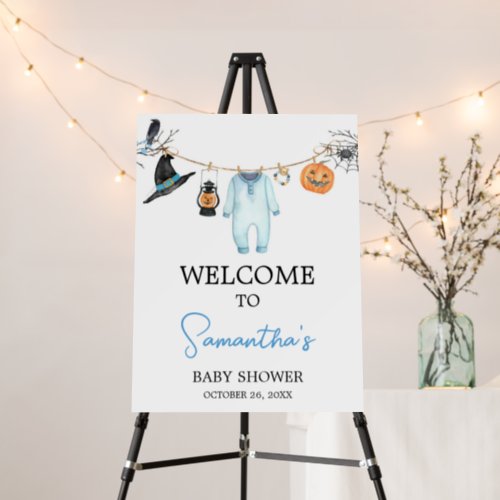 Blue Little Boo Halloween Baby Shower Welcome Sign