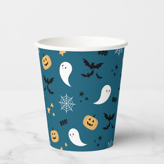 Blue Little Boo Halloween Ghost Paper Cups (Front)