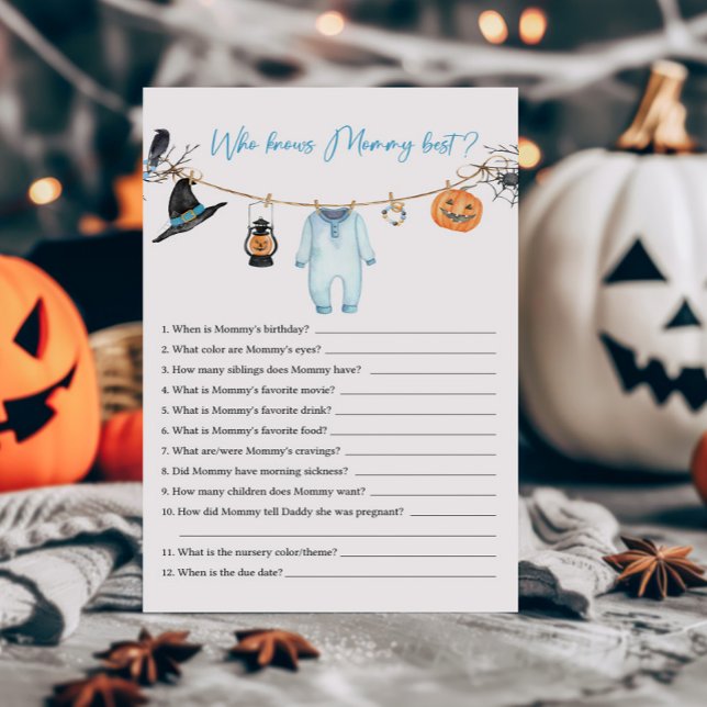 Blue Little Boo Halloween Who know Mommy Best Game (Halloween Baby Clothes Baby Shower Who knows Mommy Best Game)