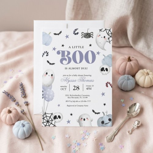 Blue Little Boo is Almost Due Baby shower Invitation