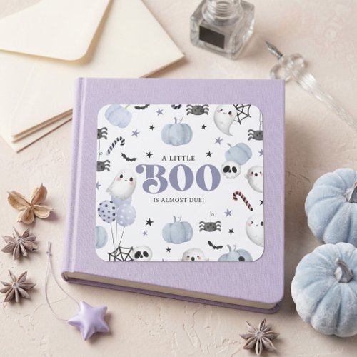 Blue Little Boo is Almost Due Halloween Baby Square Sticker