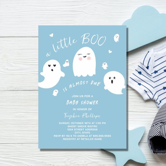 Blue Little Boo is Due Halloween Baby Shower Invitation