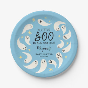 Blue Little Boo October Baby Shower Paper Plates