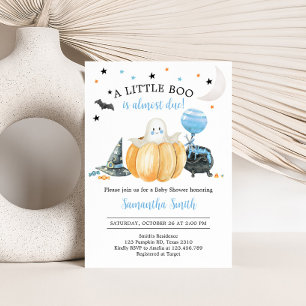 Blue Little Boo Pumpkin Halloween Baby Shower Invitation