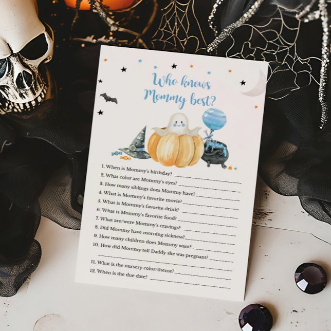 Blue Little Boo Pumpkin Who knows Mommy Best Game (Pumpkin Halloween Baby Shower Who knows Mommy Best Game )