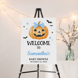 Blue Little Boo Spooky Pumpkin Welcome Sign