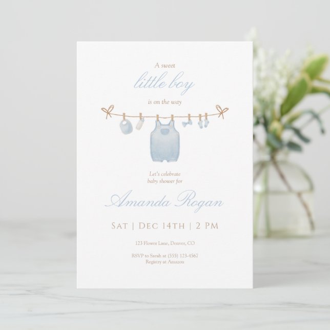 Blue Little Boy Baby Shower Invitation (Standing Front)
