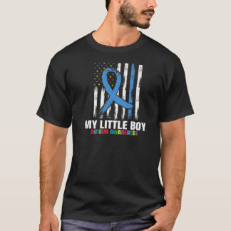 Blue Little Boy Son Autism Awareness Flag Back Pri T-Shirt