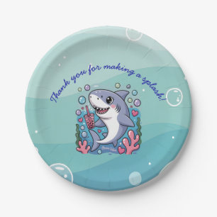 Blue Little Bubbly Boba Shark Baby Shower Paper Plates
