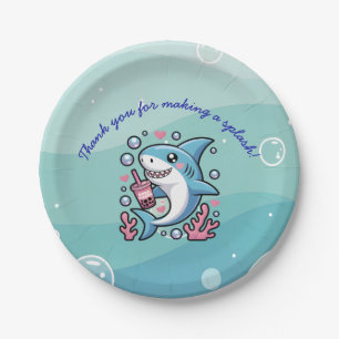 Blue Little Bubbly Boba Shark Custom Paper Plates