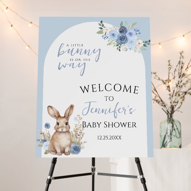 Blue Little Bunny Arch Baby Boy Shower Welcome Foam Board (In Situ (Stand))