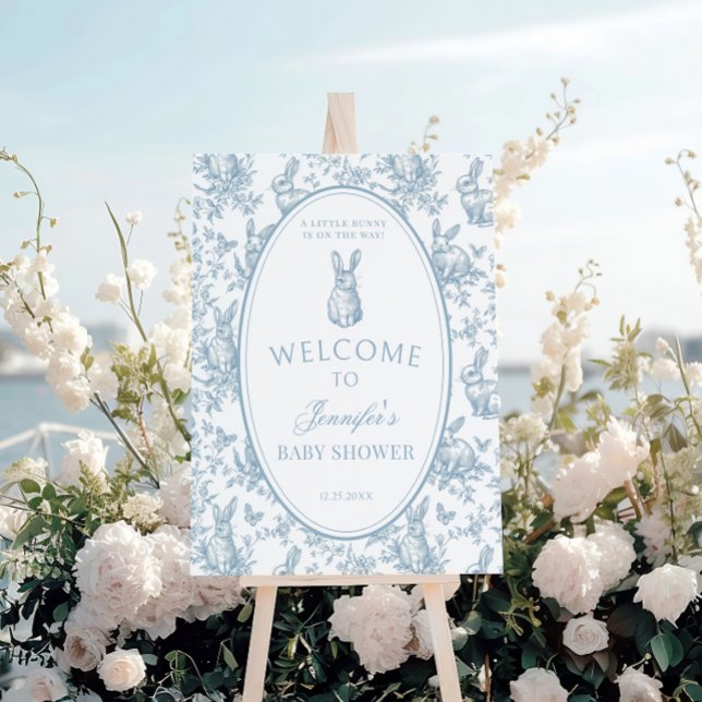 Blue Little Bunny Toile Baby Shower Welcome Sign (Creator Uploaded)