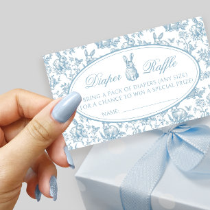 Blue Little Bunny Toile Spring Baby Diaper Raffle Enclosure Card