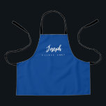 Blue Little Chef Script Name personalized Kids Apron<br><div class="desc">Make your little chef feel extra special with our Blue Little Chef Script Name Personalized Kids Apron. This apron is designed to provide a simple, chic, and elegant look, featuring stylish script typography for personalizing the name. The purple background color adds a touch of vibrancy and fun, perfect for engaging...</div>