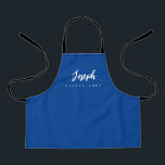 Blue Little Chef Script Name personalized Kids Apron<br><div class="desc">Make your little chef feel extra special with our Blue Little Chef Script Name Personalized Kids Apron. This apron is designed to provide a simple, chic, and elegant look, featuring stylish script typography for personalizing the name. The purple background color adds a touch of vibrancy and fun, perfect for engaging...</div>