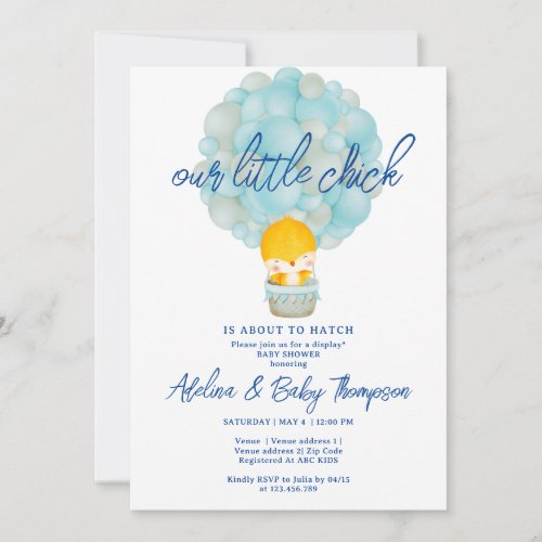 Blue  Little Chick About To Hatch Baby Boy Shower Invitation