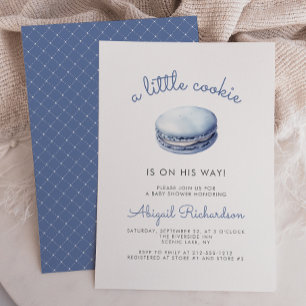 Blue Little Cookie Macaron Boy Baby Shower Invitation