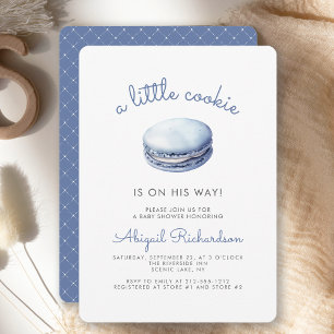 Blue Little Cookie Macaron Boy Baby Shower Invitation