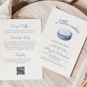 Blue Little Cookie Macaron QR Code Boy Baby Shower Invitation