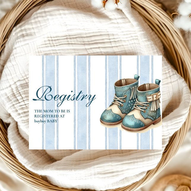 Blue Little Cowboy Modern Western Baby  Registry Enclosure Card (Creator Uploaded)
